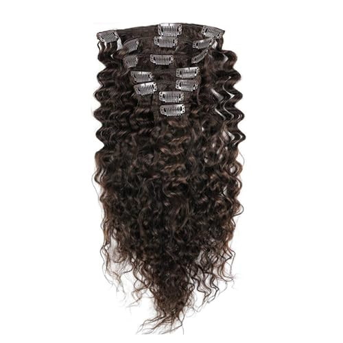 Deep Curly Deep Wave Brazilian Hair 100% Remy Human Hair Clip in Hair Extensions 20 Inches(50cm) 80g 7pcs/set Dark Brown