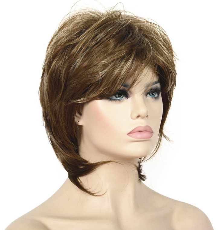 Lydell Short Length Layered Shaggy Full Synthetic Wigs (12TT26 Brown with Highlights)