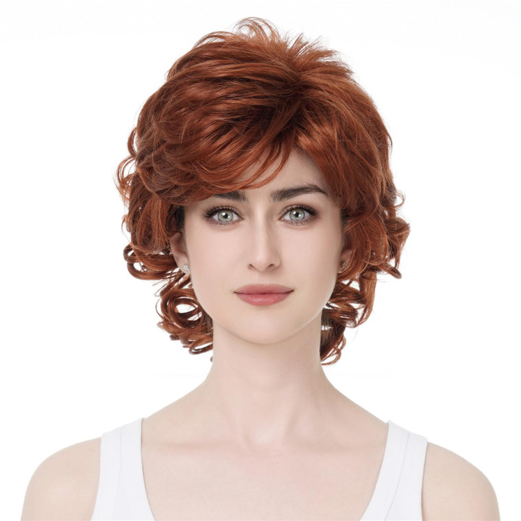 Aimole Short Curly Wig Synthetic Hair Women Natural Wigs (130 Fox Red)