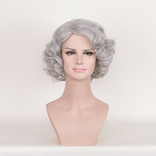 DENIYA Short Curly Silver Grey Glueless Lace Front Wigs for Women Cosplay Grandma Wigs Prime