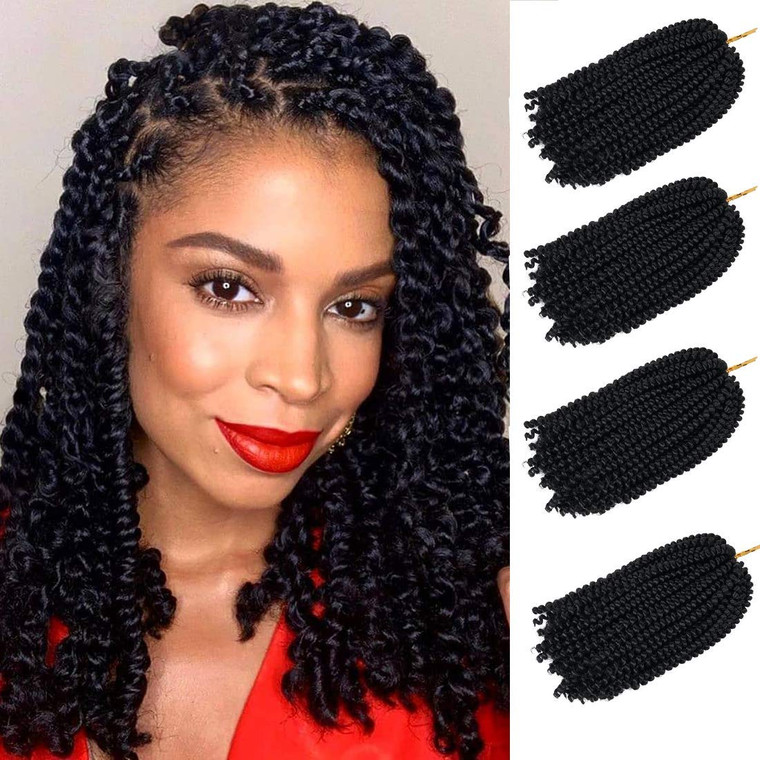 Yebo 30 Strands Spring Twist Hair 4 Packs Spring Twist Crochet Braiding hair 8 Inches Ombre Colors Synthetic Hair Extensions 30 Strands/Pack, 110g/Pa