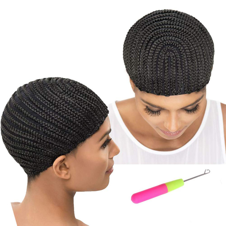 Refined hair 2Pcs Braided Wig Caps Crotchet Cornrows Cap For Easier Sew In Caps for Making Wig Glueless Hair Net Liner Crochet Wig Caps (braided caps