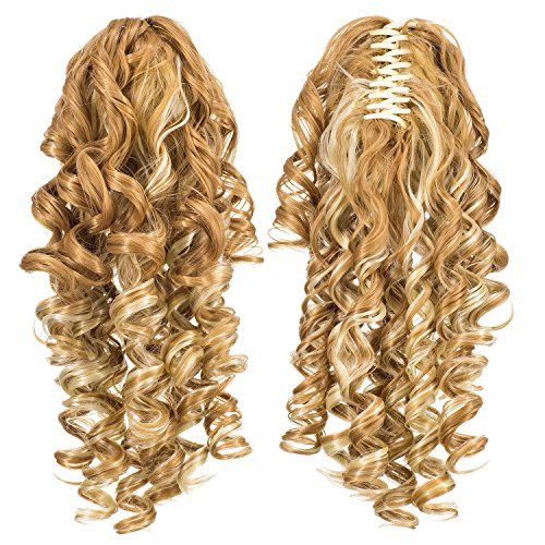 SWACC 12-Inch Short Screw Curls Claw Clip Ponytail Extensions Synthetic Clip in Drawstring Curly Ponytail Hairpiece Jaw Clip Hair Extension (Blonde M