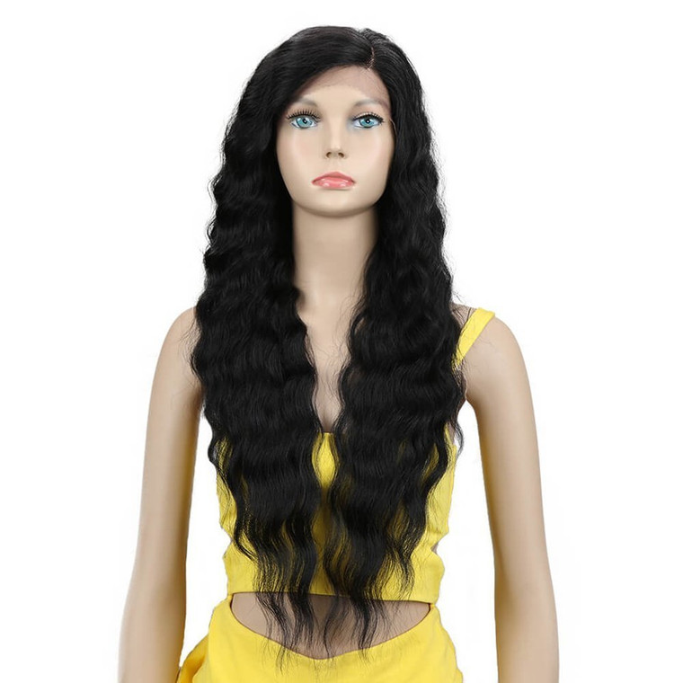 Joedir Lace Front Wigs 28" Long Curly Wavy Black Color Hight Temperature Synthetic Wigs For Black Women 130% Density Wigs 200g