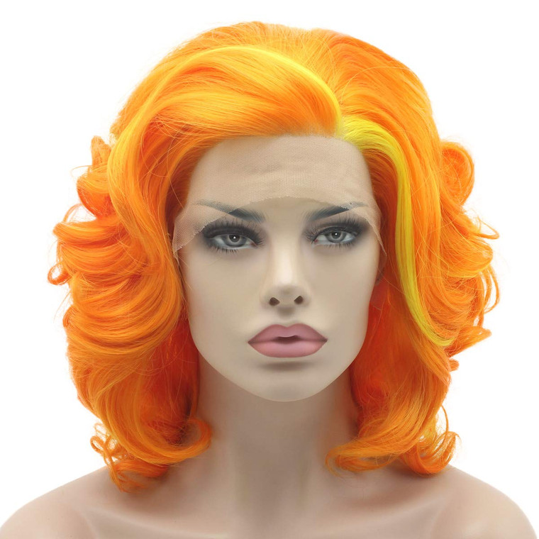 Lushy Short 10inch Two Tone Orange Gloden Mix Wig Heavy Density Realistic Synthetic Lace Front Wig