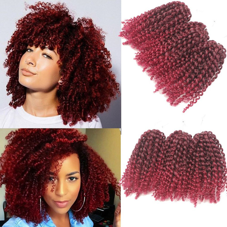 3pcs/pack bob Kinky Curl 8 Inch Afro Kinky Twist Hair Burg color Soft Synthetic Crochet Braiding Hair Extention (1B/BURG)
