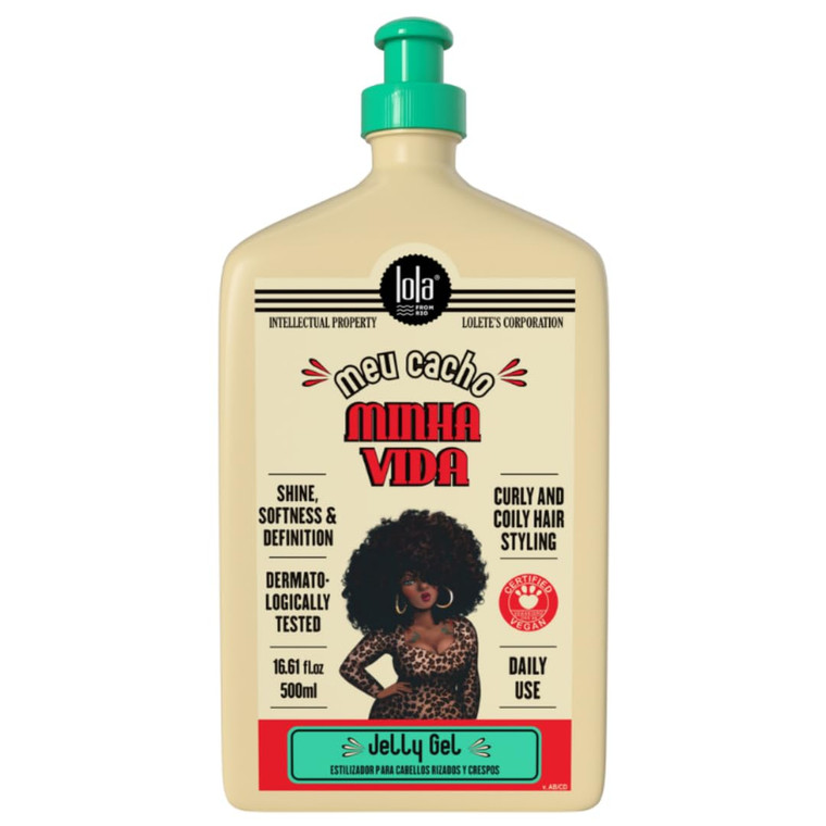 Lola From Rio  Meu Cacho Minha Vida  Moisturizing Jelly Gel for Defined, Bouncy Curls & Waves  Flexible Hold Styling Gel for Curly Hair  16.91 fl