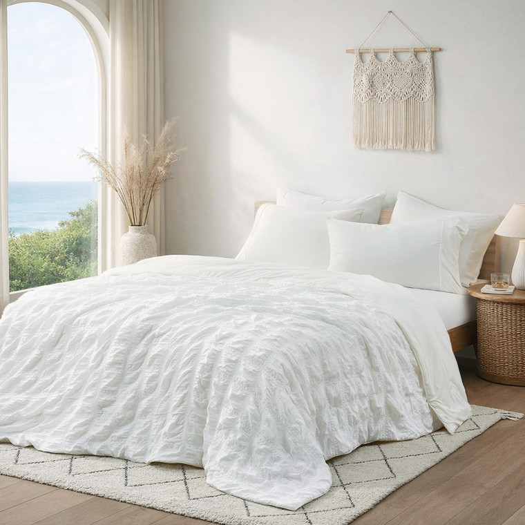 Cozy Bliss Cooling Comforter Seersucker Plaid Queen Size, Q-Max 0.45 Lightweight Cooling Blanket, Breathable Silk Smooth Summer Bedding Quilt for Hot