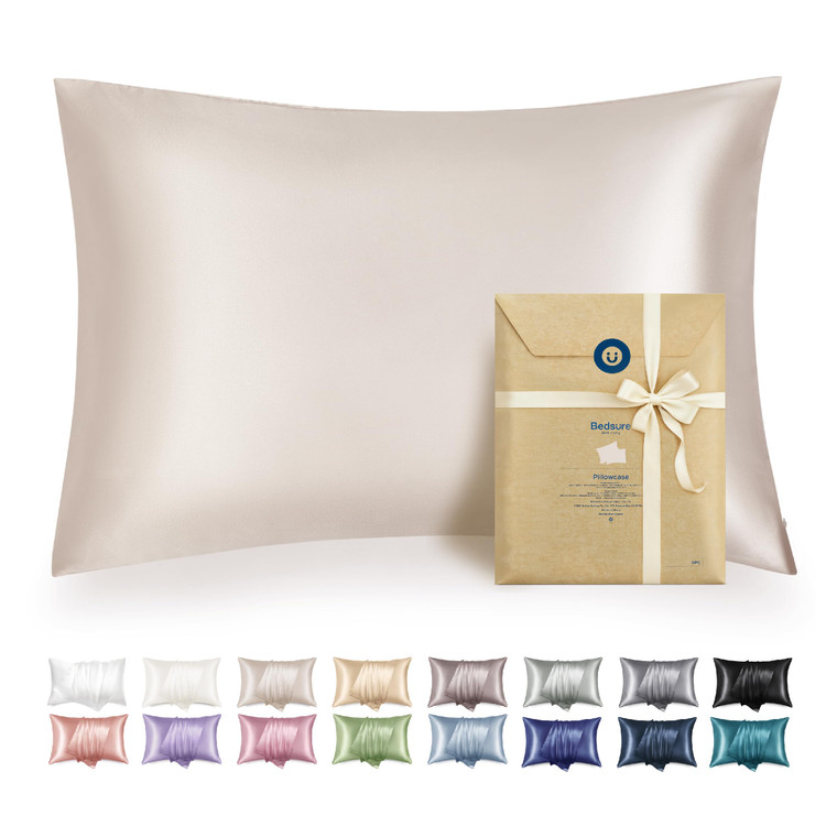 Bedsure Satin Pillowcase with Zipper, Similar to Silk Pillow Cases 2 Pack, Beige Satin Pillow Case Standard Size, Silky & Soft Pillow Covers, Valenti