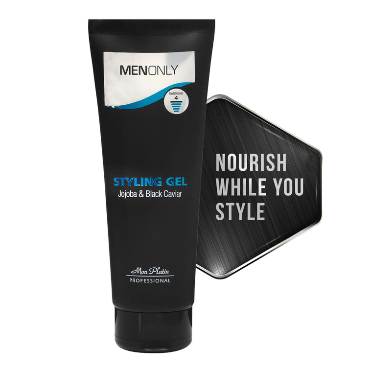 Mon Platin Mens Styling gel with Jojoba & Black caviar  Mens Hair Gel with Black Caviar and Jojoba, Strong Hold, Anti-Dandruff Formula, Keeps Hair