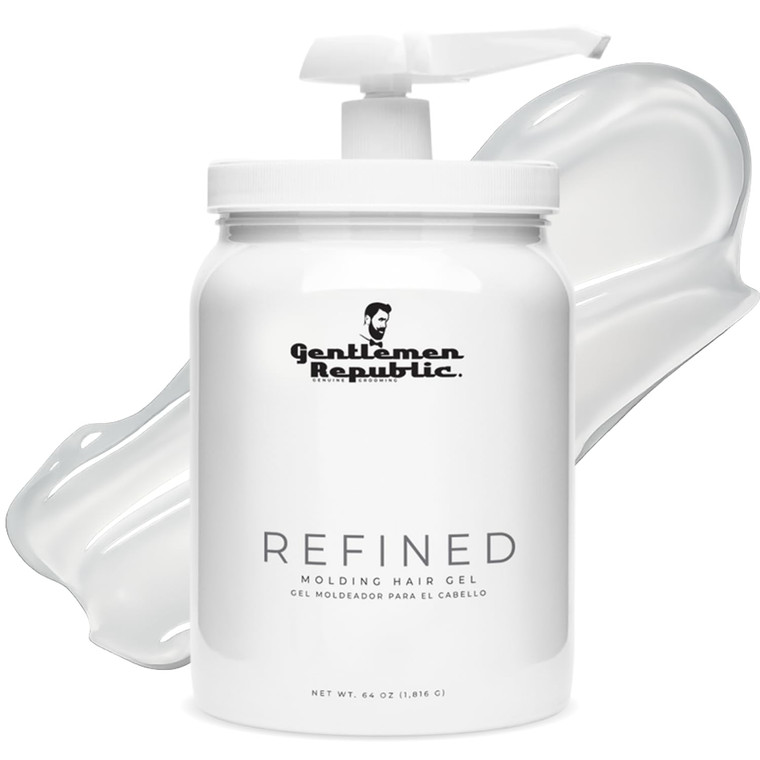 Gentlemen Republic 64oz Refined Men's Hair Gel - Professional Formula for 24 Hour Shine and Strong Hold, Humidity Resistant Styling Gel for hair W/Pu