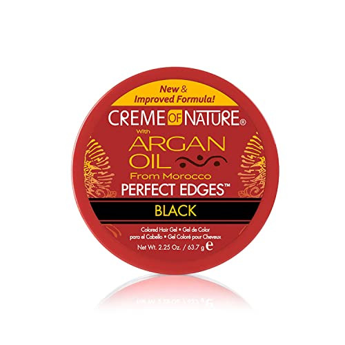 Creme of Nature Perfect Edges Black Edge Control Gel, 24-Hour Hold with Gray Coverage and Shine, Non-Flaking Tinted, Argan Oil Edge Tamer, 2.25 oz