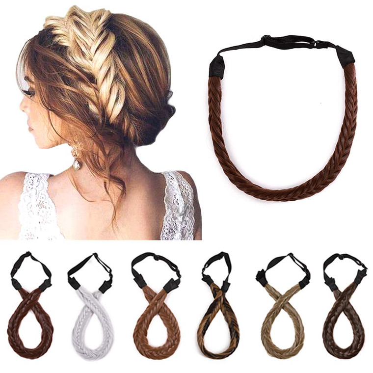 Hairro Braid Headband for Women - Synthetic Plaited 5-Strand Hairpiece, Braided Hair Band Accessory for Girls and Women, #4A Dark Brown, 30g
