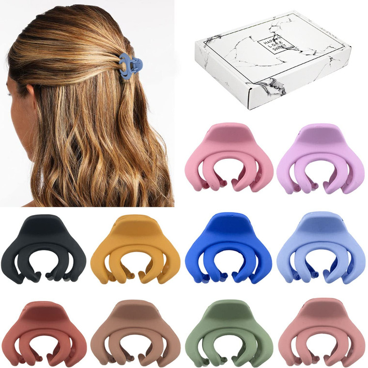 Small Hair Clips for Women Girls Kids, Tiny Hair Claw Clips for Thin/Medium Thick Hair, 1.5 Inch Mini Jaw Clip Matte Octopus Clip with Gift Box (Pack