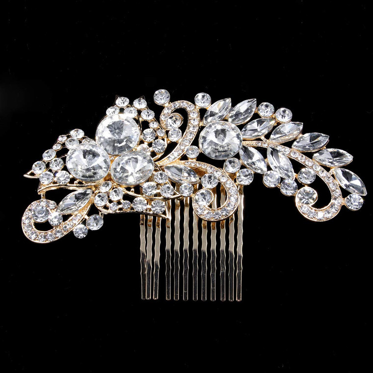 DOUBNINE Wedding Hair Combs Silver Gold Rhinestones Crystal Vintage Headpiece Wedding Bridal Women Bridesmaid Decorative Hair Accessories (gold)