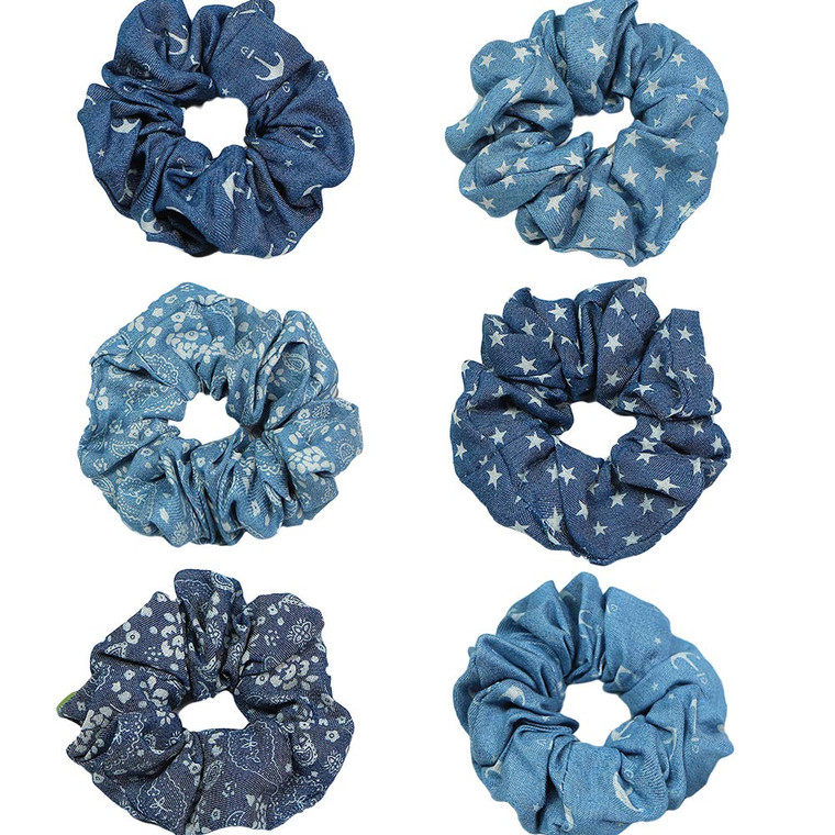 6 Pcs Denim Hair Scrunchies Accessories - Cloth Blue Hair Ties Scrunchy for Woman Girls - Elastic Hair Bands Ropes Ponytail Holders