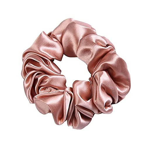 MTSNOO 100% Pure 22 Momme Mulberry Silk Scrunchies with Elastic Band, 1 Pack, Light Pink, for Hair Sleep, for Women and Girls