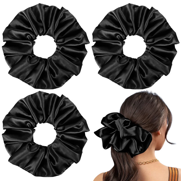 9.5 inch Silk Scrunchies Oversized Scrunchie Jumbo Scrunchies Giant Silk Scrunchie Extra Large Satin Thick Elastic Fluffy Hair Ties for Women and Gir