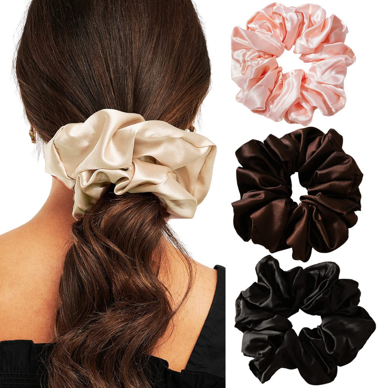 Big Satin Scrunchies for Women, XL Oversized Hair Scrunchies for Thick Hair, Extra Large Soft Silk Pillow Scrunchy, Jumbo Hair Tie for Curly Hair Bun