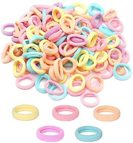 200Pcs Baby Hair Ties, Soft Cotton Toddler Hair Ties 1 Inch Multicolor Seamless Hair Bands Valentines Exchange for Kids