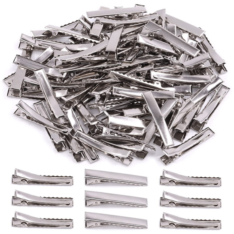 Mardatt 200Pcs 1.81 inch / 4.6 cm Alligator Hair Clips Bulk Silver Single Prong Hair Clips For Bows Making Hair Pins For Sectioning Hair Styling And