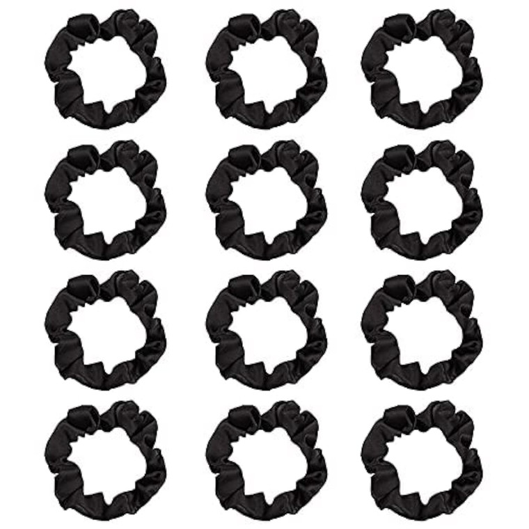 12Pcs Satin Hair Scrunchies, Black Scrunchies Hair Ties Elastic Hair Bands Ponytail Holder Hair Accessories Valentines Day Gifts for Wife