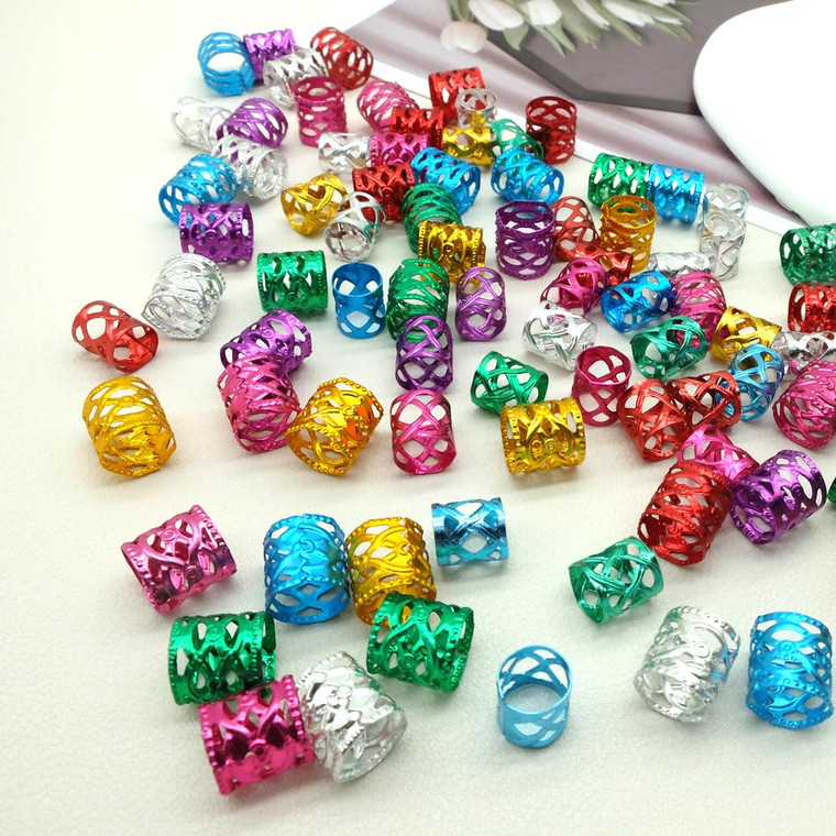 100PCS Two Size Multicolor Rings, Hair Jewelry for Braids, Dreadlocks Beads for Women, Braids Hair Decorations Colorful Aluminum Ring Adjustable Meta