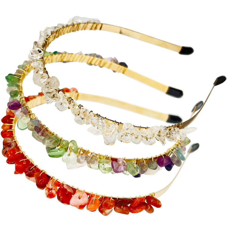 FZBHRO Raw Crystal Headband Spiritual Quartz Hair Accessories Genuine Crystal Stone Beaded Tiara for Women Girls 3pcs