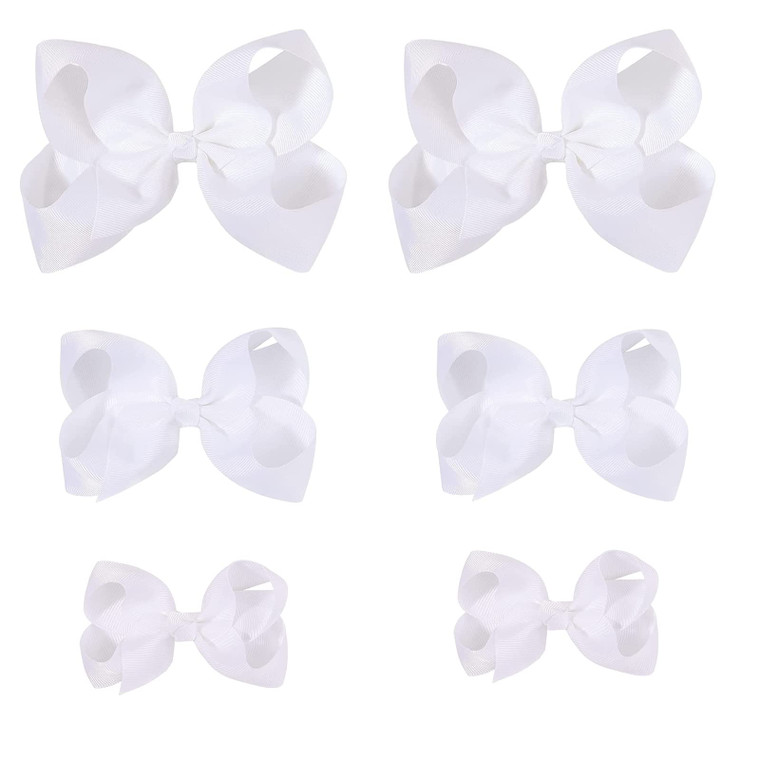 White Bows for Girls,6PCS Hand-made Grosgrain Ribbon Hair Bows Alligator Clips Hair Accessories for Little Teen Toddler Girls Kids (White)