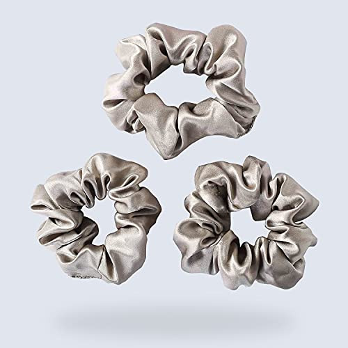 ZIMASILK 100% Mulberry Silk Hair Scrunchies  19 Momme Elastic Silk Hair Ties for Women & Girls, Gentle No-Tug (3 Pack, Taupe)