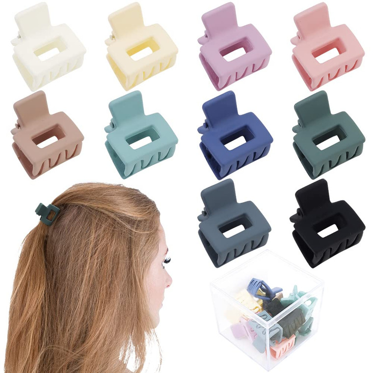 Ahoney 10Pcs Small Hair Claw Clips for Women Girls - Mini Matte Tiny Hair Clips for Thin Thick Medium Hair, Cute Jaw Barrettes with Strong Hold and G