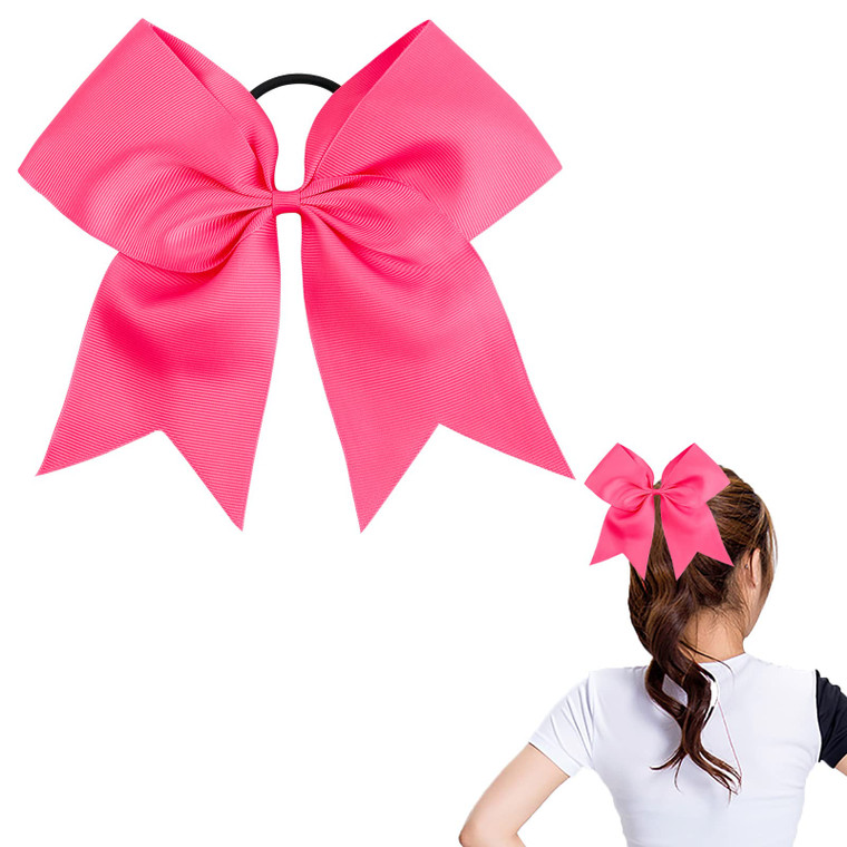 CN 1PCS Large Cheer bow 8" Girls Ponytail Holders Jumbo Teams Cheerleaders Hair Bows Competition Sports Elastic Hair Ties Accessories (Hot pink)