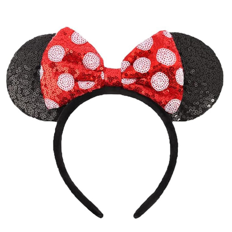 XINXIYAN Glitter Sequin Mouse Ears Headbands with Bow for Women - Birthday Party Princess Decoration (Red, One Size)