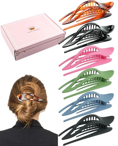 6 Pcs Thick Hair Clips Set for Women & Girls: 5" Large Side Slides, Strong Hold No Slip Grip, Flat Curved Claw Clamps, Duckbill Clamps for Long Hair