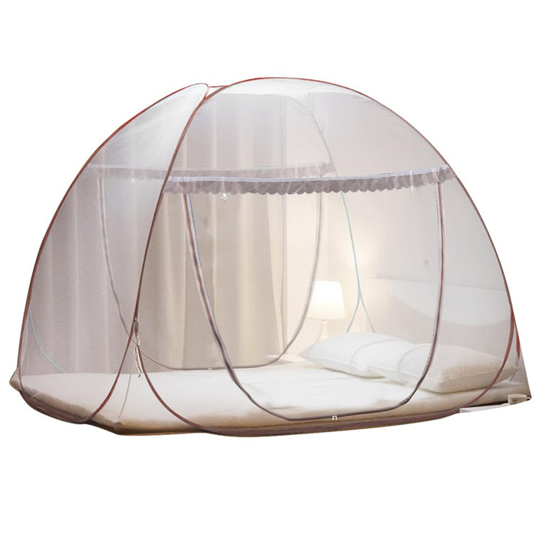 Portable Pop-Up Brown Mosquito Net Tent for Bed, L79 x W71 x H59 inch Large Folding Mosquito Netting with Net Bottom, 2 Entries, Suit for Twin to Kin
