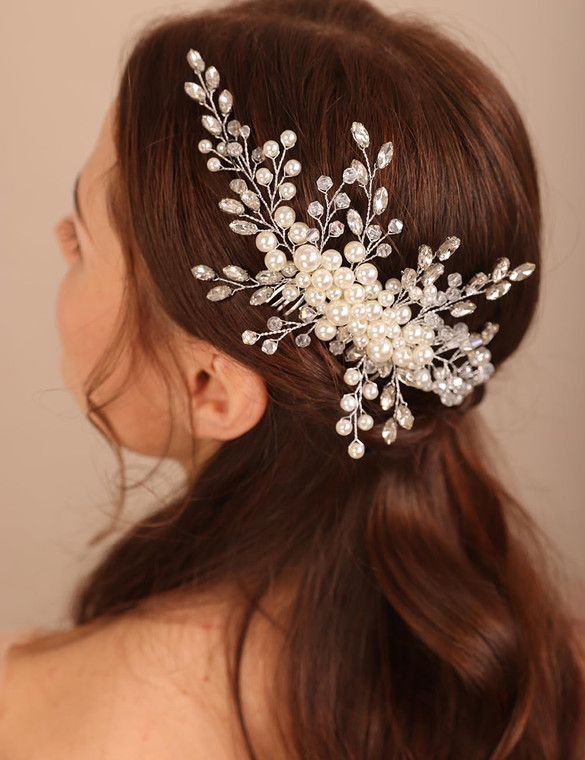 BERYUAN Hair Comb, Wedding Ivory Crystal Rhinestone Headpiece Pearls Hair Accessory for Brides