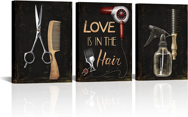 SkenoArt Fashion Hair Salon Wall Art Hairdressing Tools Picture Canvas Wall Decor Hair Scissors Set Painting for Barber Shop Decoration Ready to Hang