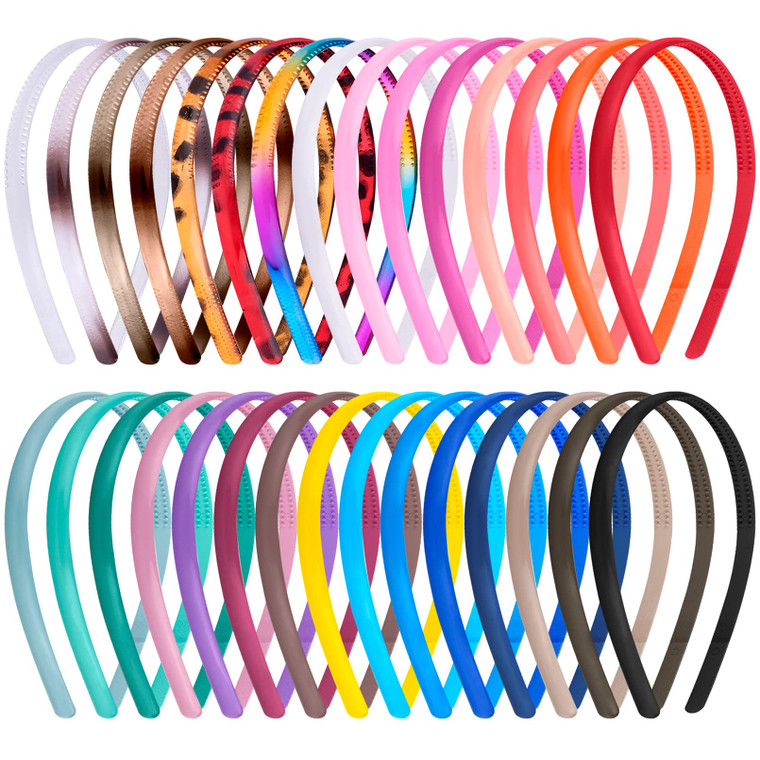 Duufin 30 Pieces Plastic Headbands for Girls and Women with Teeth 0.8cm Thin Plain Headband Colorful Hair Headbands, 30 Colors