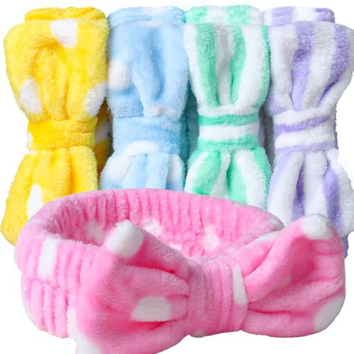 Teenitor 5pcs Makeup Headband with Removable Bow, Spa Headband for Washing Face for Teen Girls Women, Christmas Gifts Basket for Teens Girls Party, S
