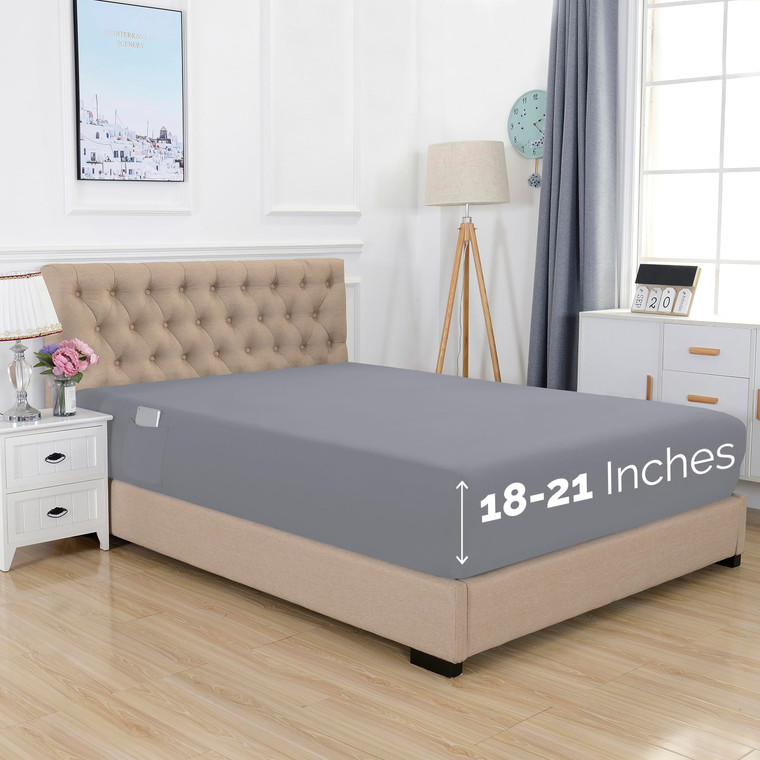 Elegant Comfort 1500 Premium Hotel Quality 18-21 Inches Deep - Extra Deep Pocket Single Fitted Sheet for High Mattress, Luxury and Softest, Smart Poc
