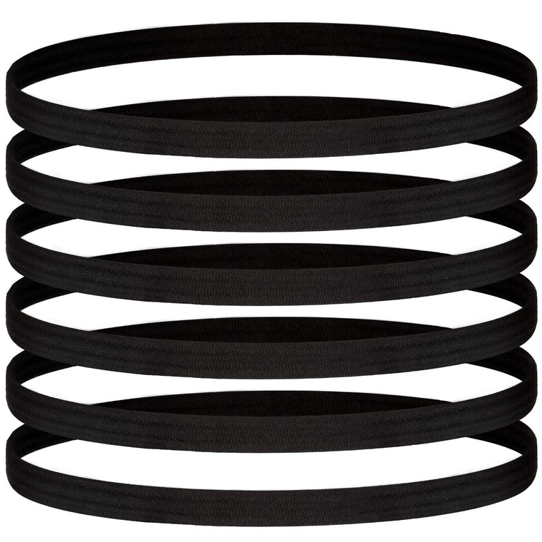 24 Pieces Thin Sports Elastic Headbands Black Skinny Athletic Exercise Hair Bands No Crease Soft Sweatband for Men Women Workout Running Football, Ba