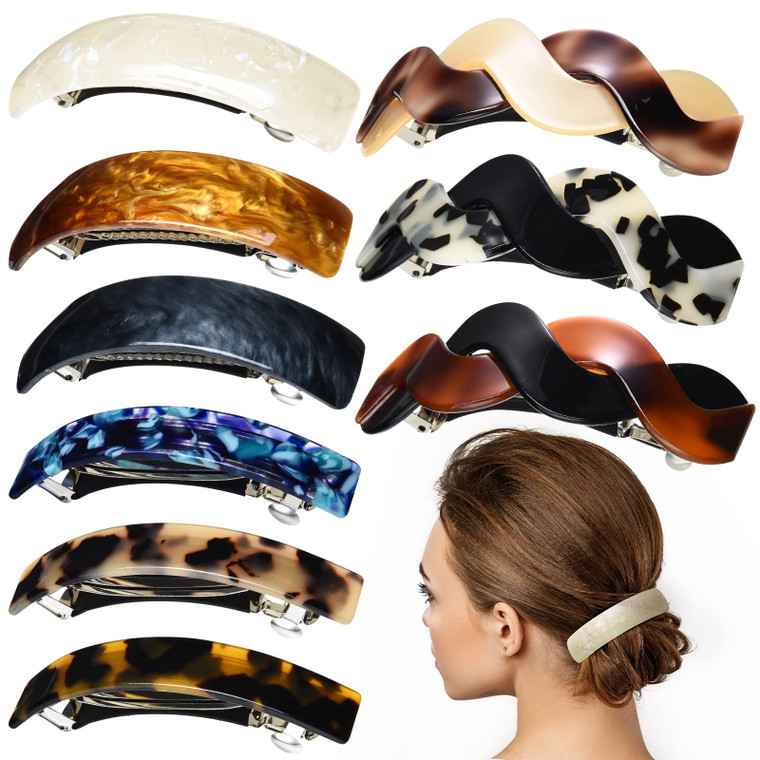Yinder 9 Pcs Hair Clips Large Hair Barrettes Long Elegant French Barrettes for Women Classic Tortoise Shell Clamp Acetate Retro Clips 3.5' Automatic