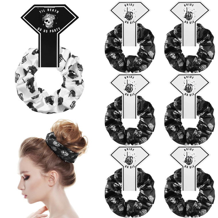 Norme 12 Pcs Bride or Die Bachelorette Party Satin Scrunchies Til Death Do Us Party Bachelorette Decorations Hair Ties Skull Gothic Hair Accessories
