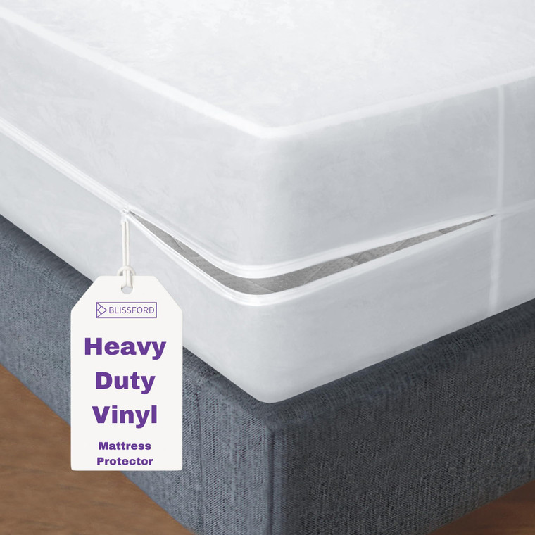 BLISSFORD Plastic Mattress Protector Zippered Twin, Waterproof Vinyl Mattress Cover, Heavy Duty Noiseless Mattress Encasement