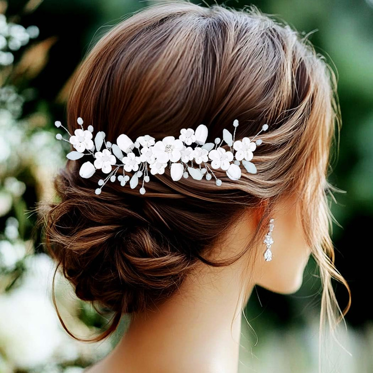 GORAIS Flower Wedding Hair Accessories Silver Bridal Hair Comb Opal Hair Piece for Brides