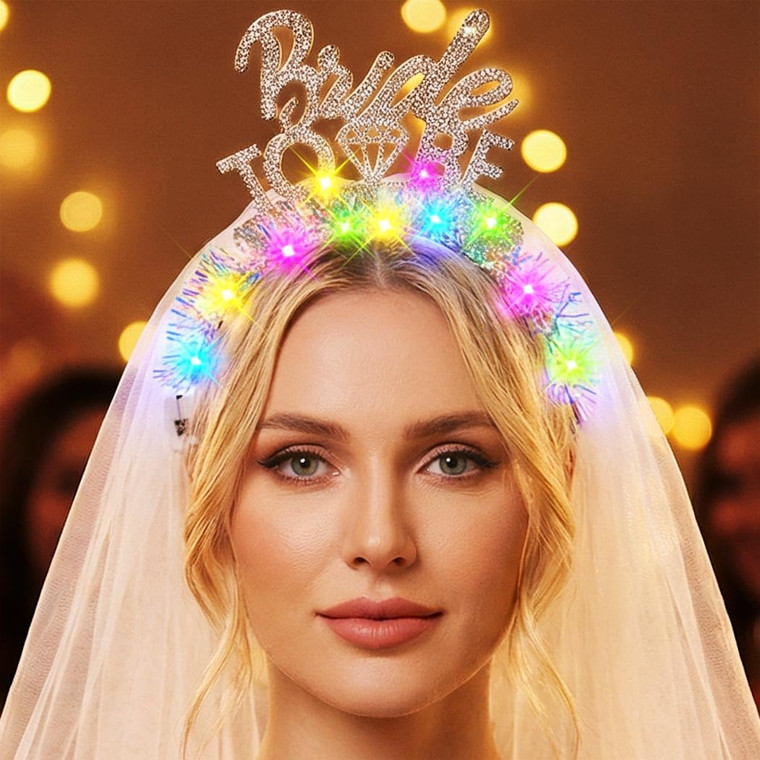 JEAIRTS Light Up Bride Veil Headband Glow Bachelorette Party Accessories for Women