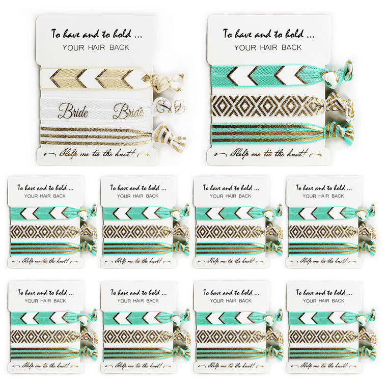 LADY&HOME Bride Hair Tie, 10 Count - Blue - Hair Ties for Bachelorette Party Gifts or Wedding Favors