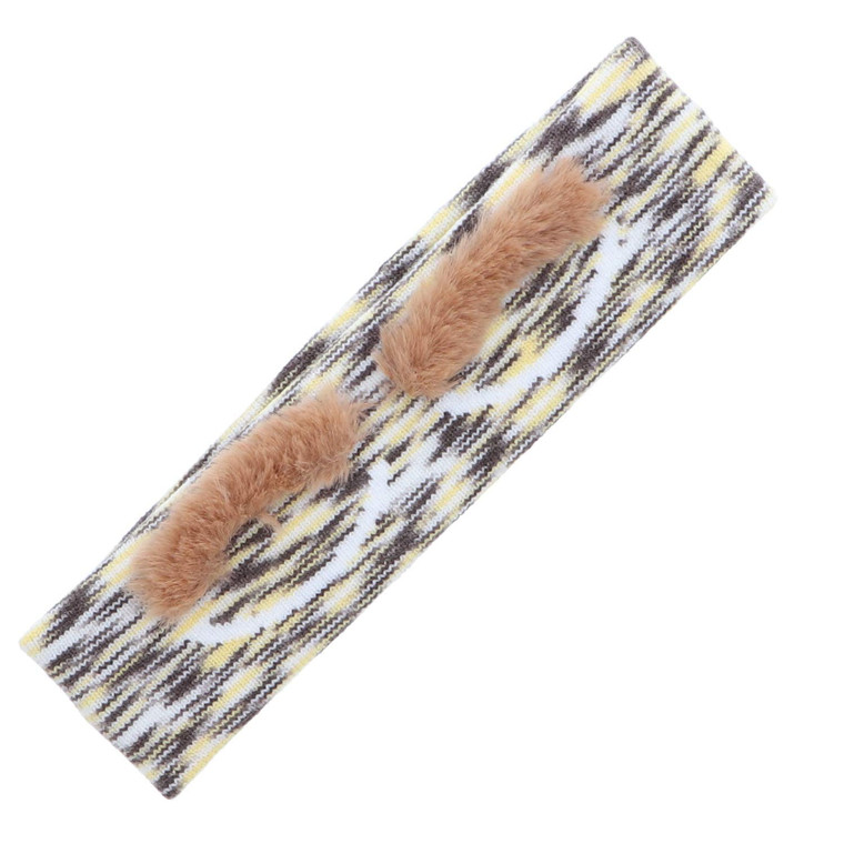 Motique Accessories Girls Stretchy Knit Headband With Eyes and Fuzzy Eyebrows-Yellow and White