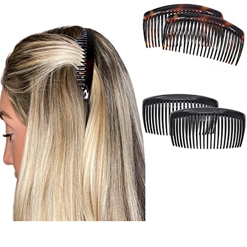Camila Paris French Side Combs Large 2 Colors Each Curved French Twist Hair Combs Decorative, Strong Hold Hair Clips for Women Bun Chignon Up-Do, No