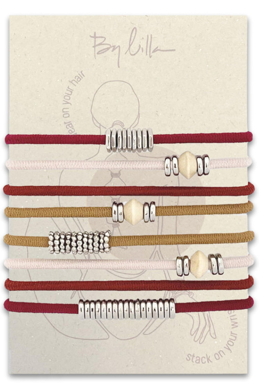 By Lilla Bracelet Hair Ties for Women - Hair Tie Bracelet with Silver Accents - Boho Handmade Jewelry for Wrist and Ponytail (Chili)